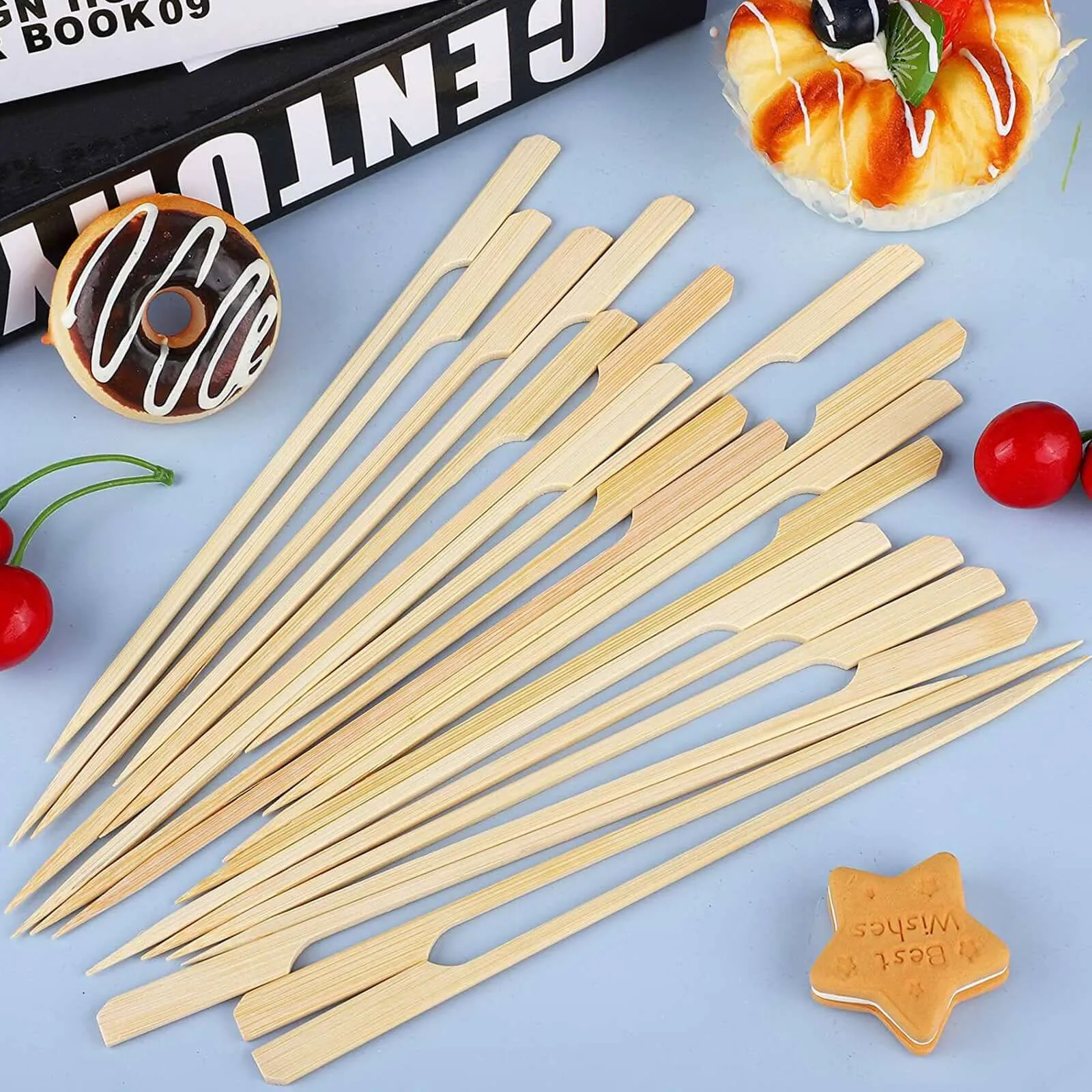 100 Pack 10" Eco Friendly Paddle Party Picks, Bamboo Skewers, Decorative Top Cocktail Sticks