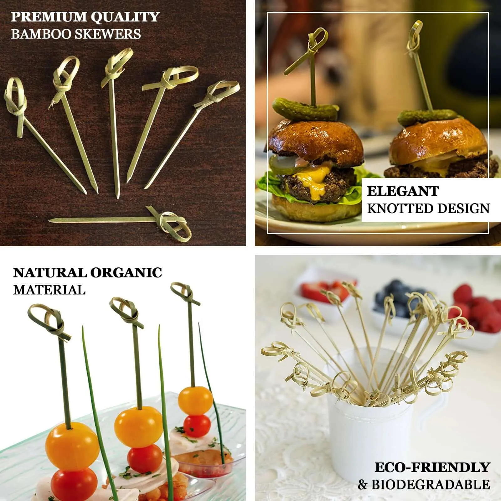 100 Pack 3.5" Eco Friendly Knotted Bamboo Skewers, Cocktail Picks