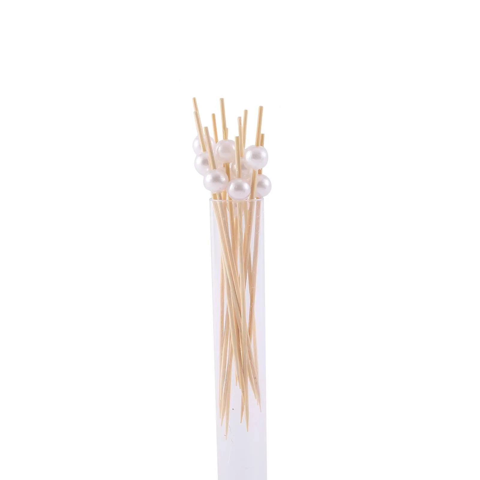 100 Pack 5" Natural Pearl Bamboo Skewers Cocktail Picks, Stir Sticks, Eco Friendly