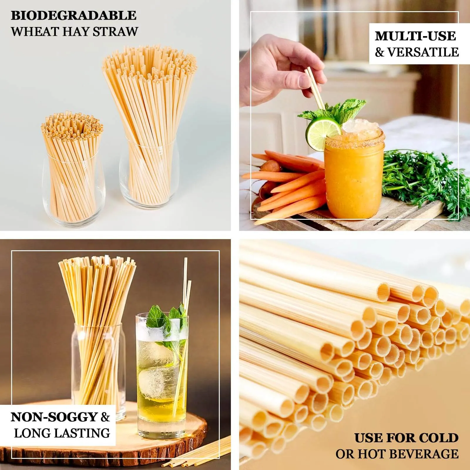 100 Pack Compostable Plant Based Disposable 100% Plastic FREE Straws, Eco-Friendly 6" Wheat Drinking Straws