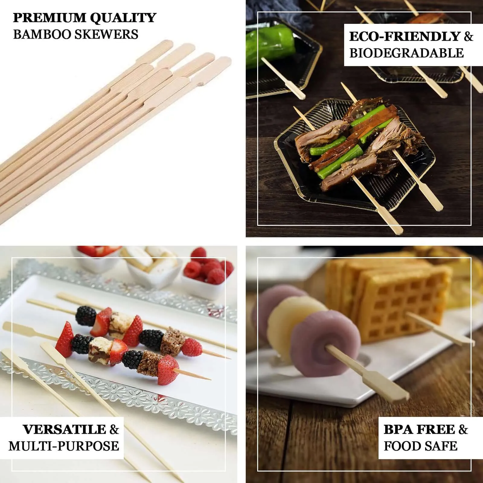 100 Pack Eco Friendly Paddle Party Picks, Bamboo Skewers, Decorative Top Cocktail Sticks 10"