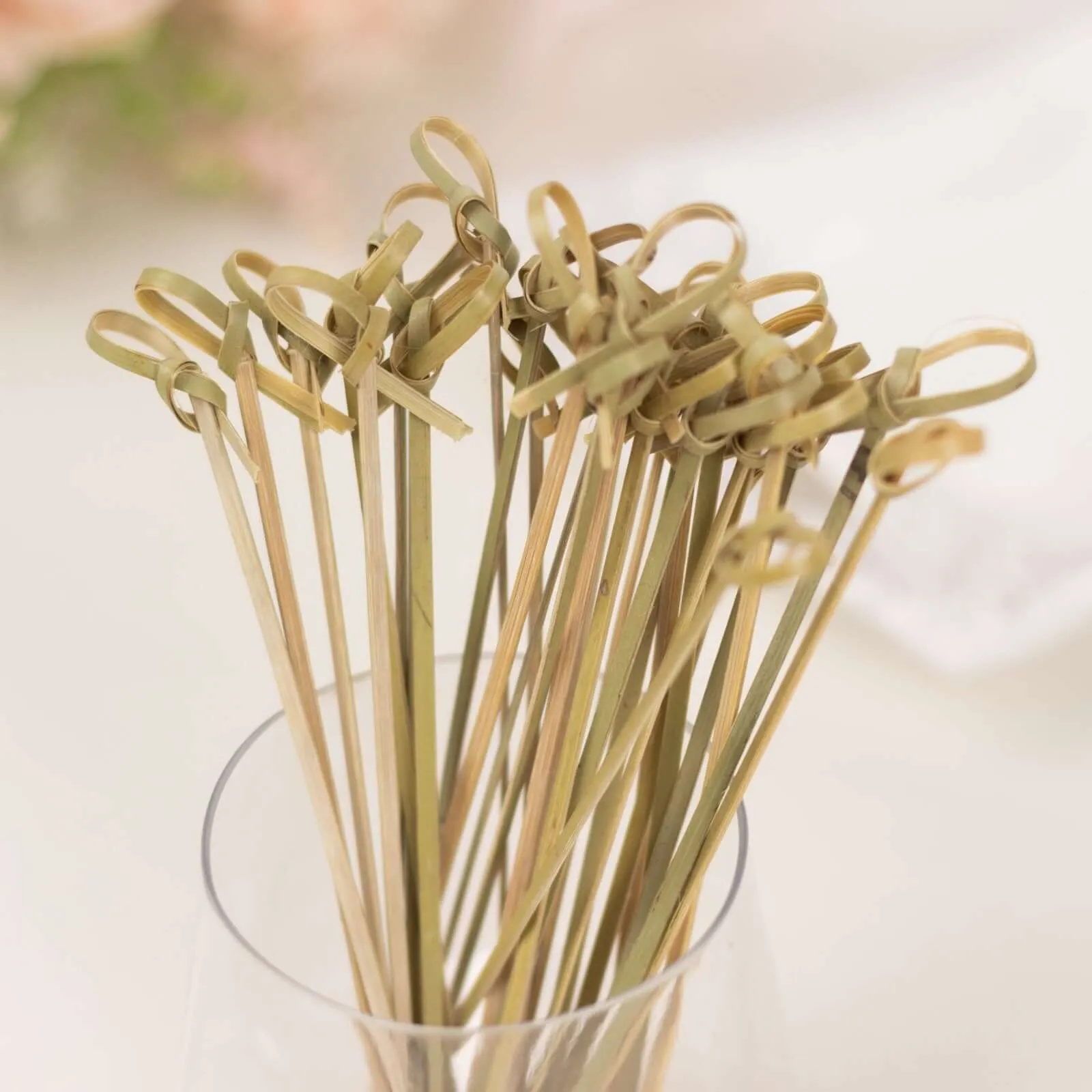 100 Pack Eco Friendly Twisted Knot Cocktail Sticks, 6" Decorative Top Bamboo Skewers Party Picks