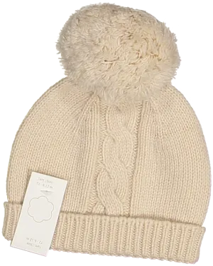 10307A-BEANIE W/POMPOM-Beige