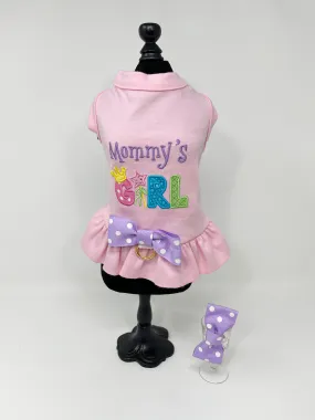 124  'Mommy's Girl' Pink Knit Dress with Purple Polka Dot Hair Bow.  Size XXS