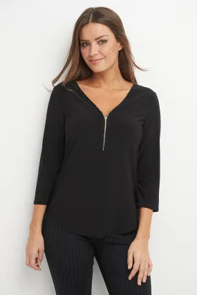 3/4 Sleeve Business Casual Top with Front Zipper