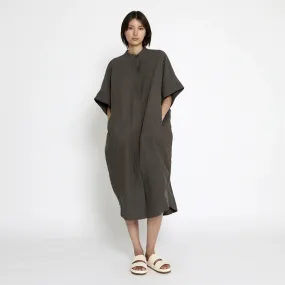 7115 by Szeki Cocoon Dark Oak Linen Shirt Dress