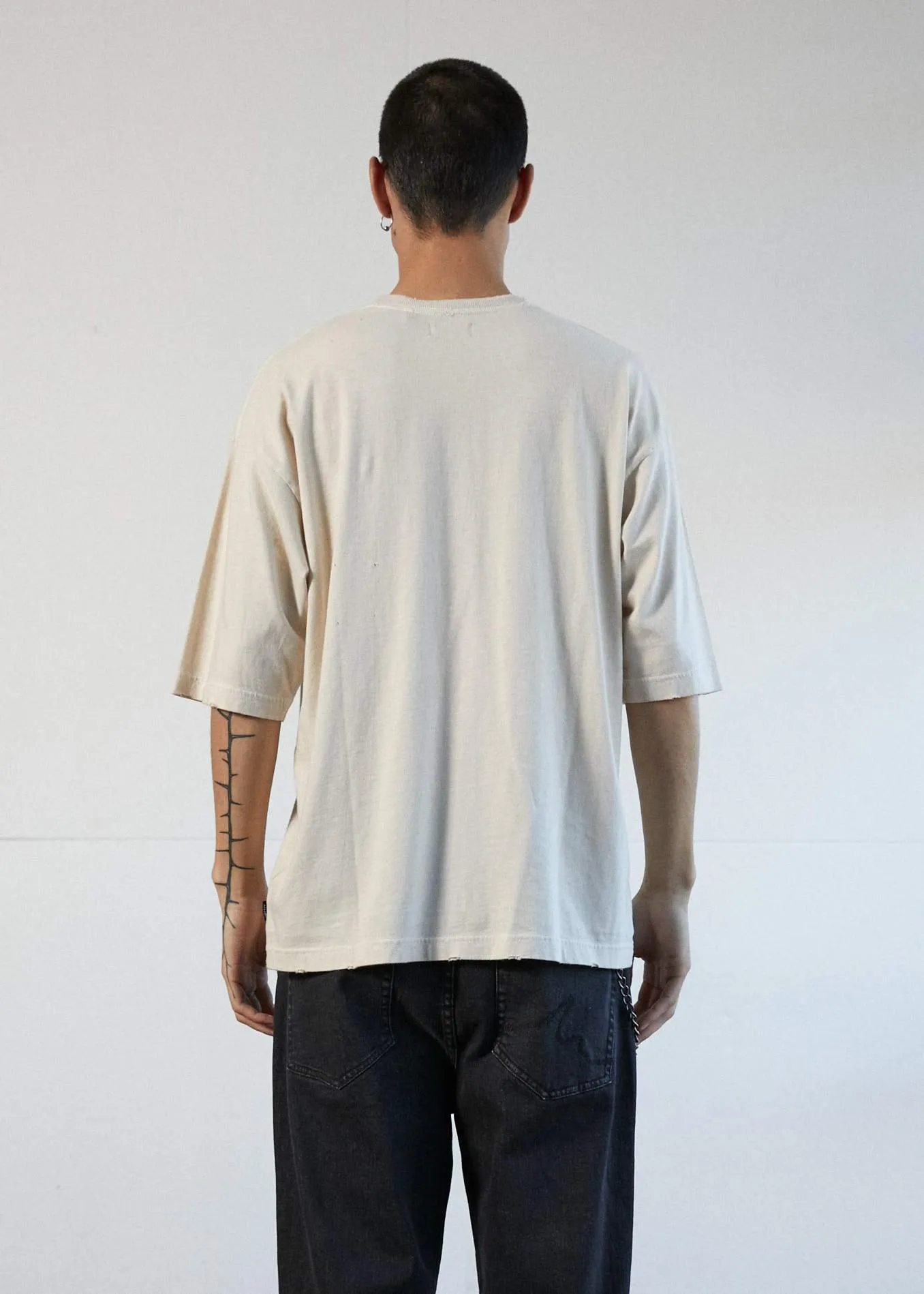 Afends Mens Distressed - Oversized Tee - Moonbeam