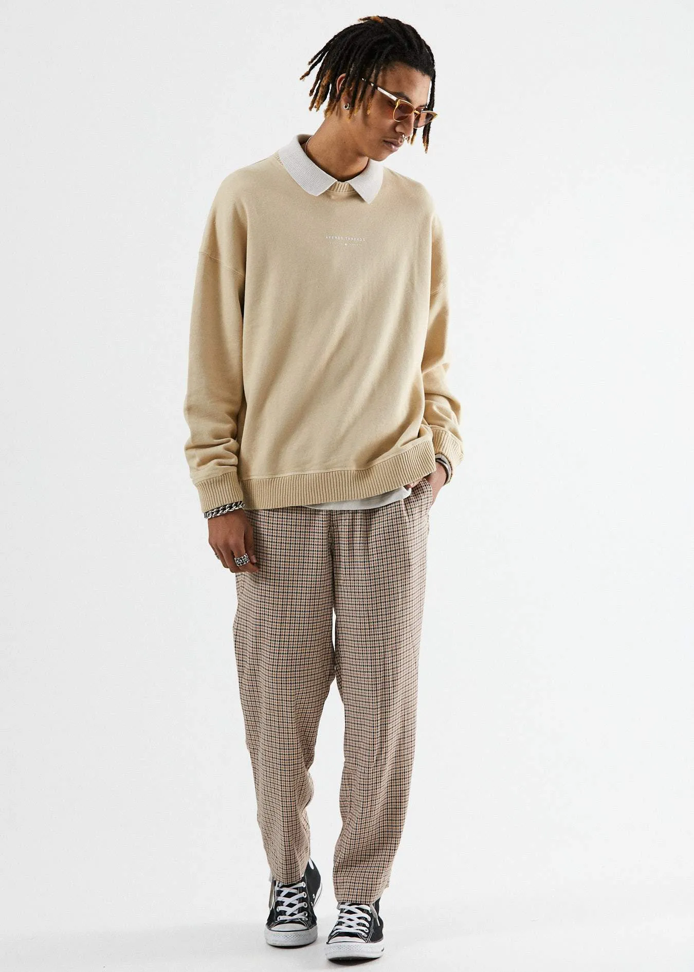 Afends Mens Kicked Out - Relaxed Crew Neck - Dirty Beige