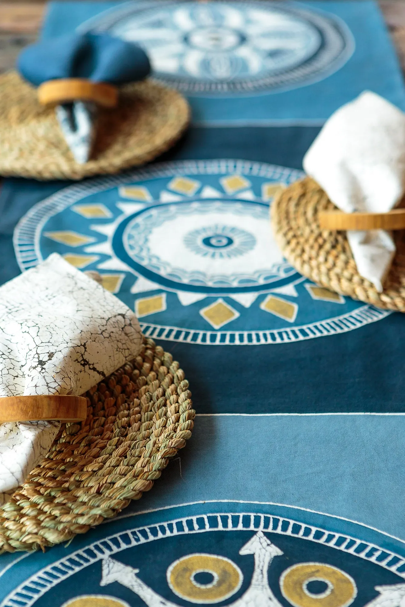 African Circles Indigo Table Runners