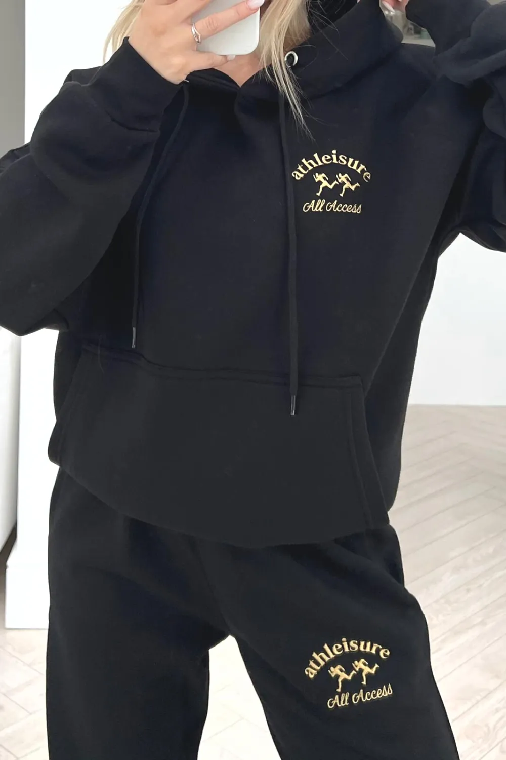 All access black embroidered hoodie loungewear set