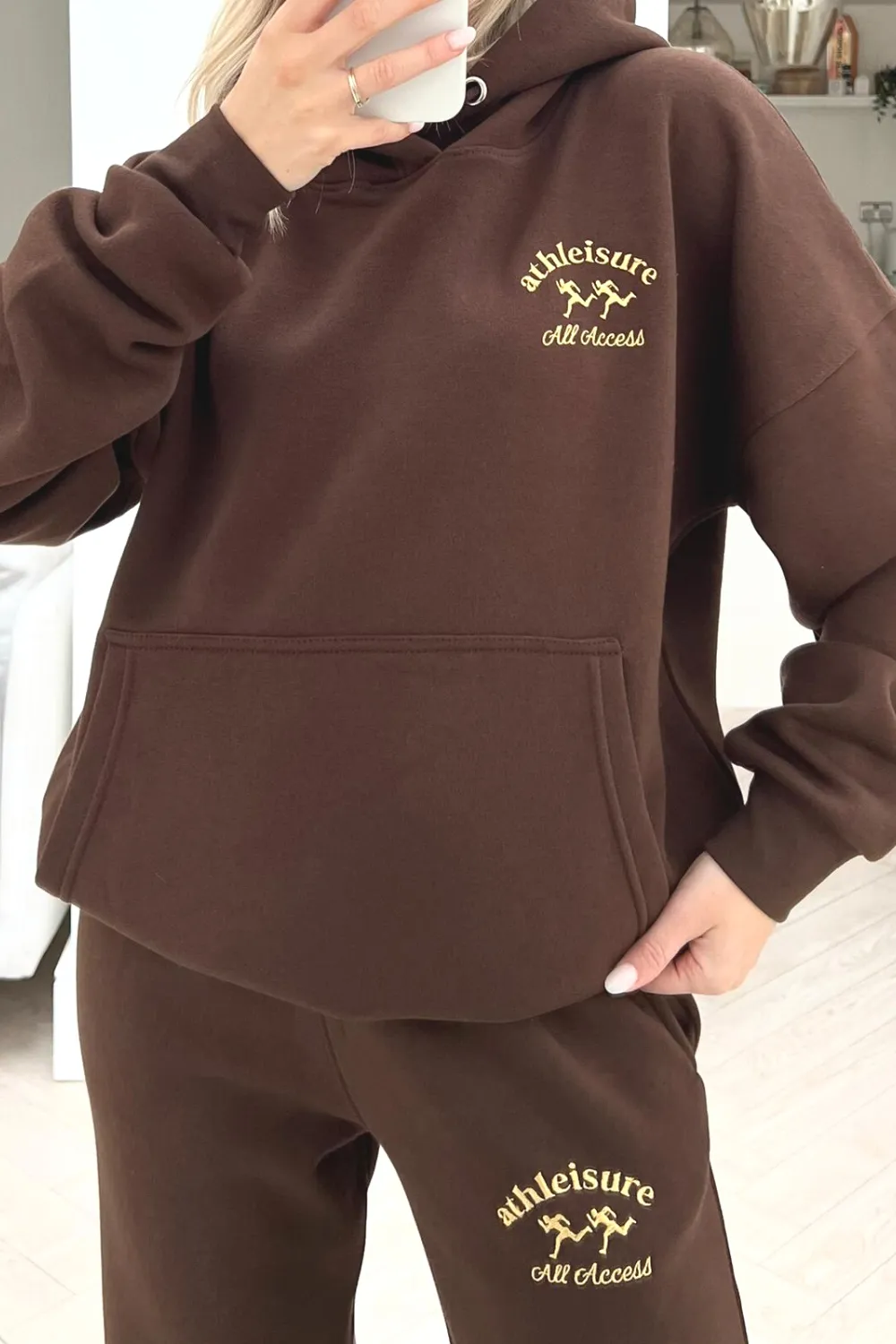 All access chocolate embroidered hoodie loungewear set