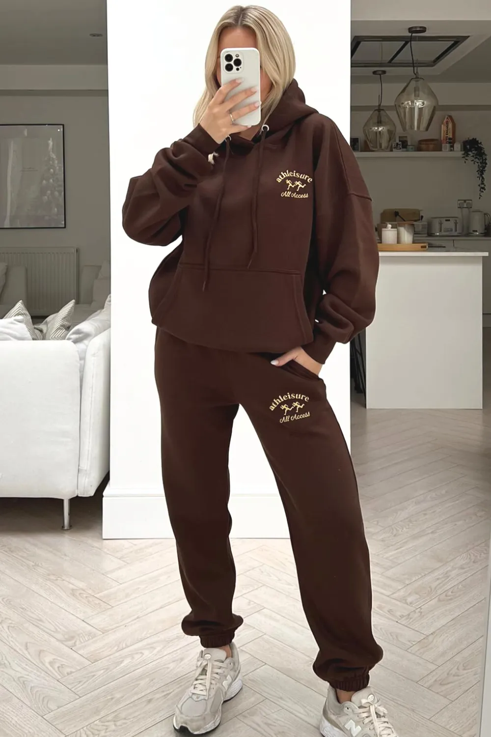 All access chocolate embroidered hoodie loungewear set