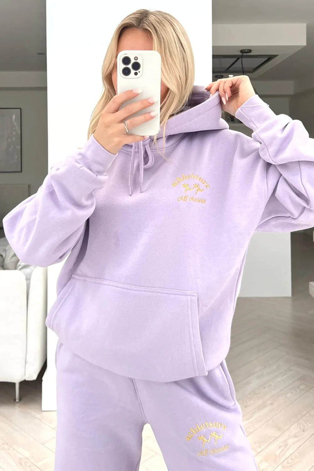 All access lilac embroidered hoodie loungewear set