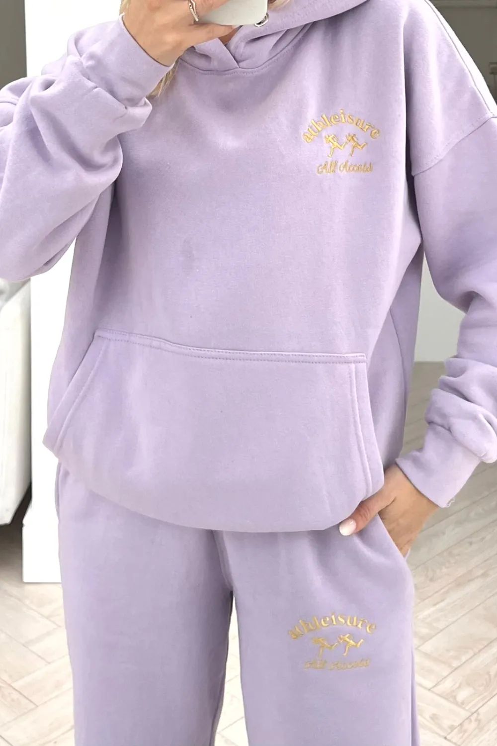 All access lilac embroidered hoodie loungewear set