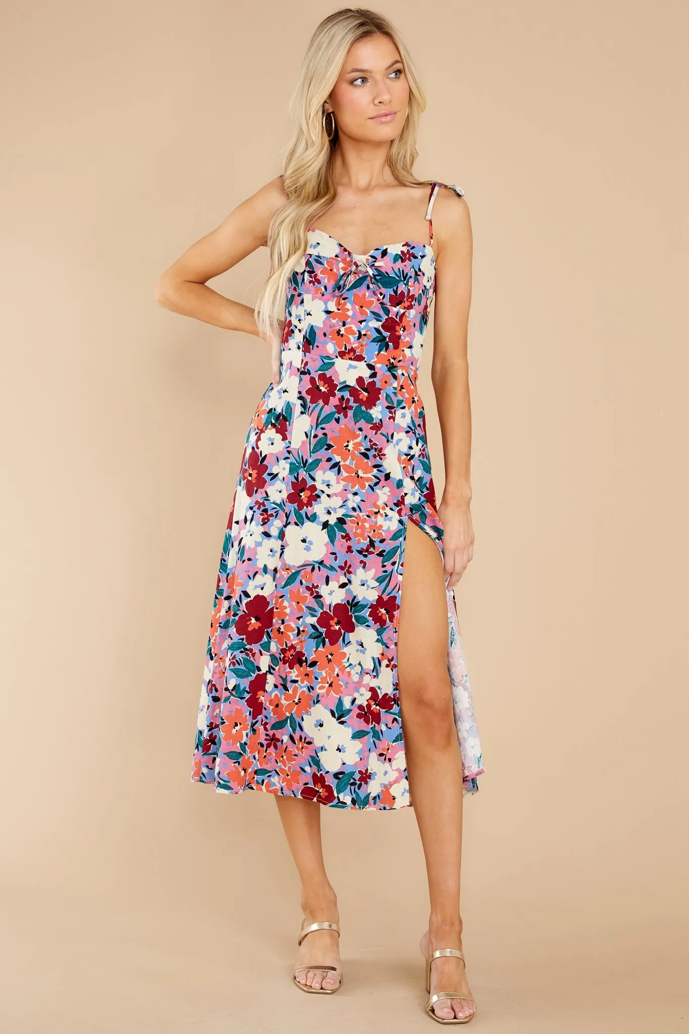 Always Mine Indigo Blue Multi Floral Print Midi Dress