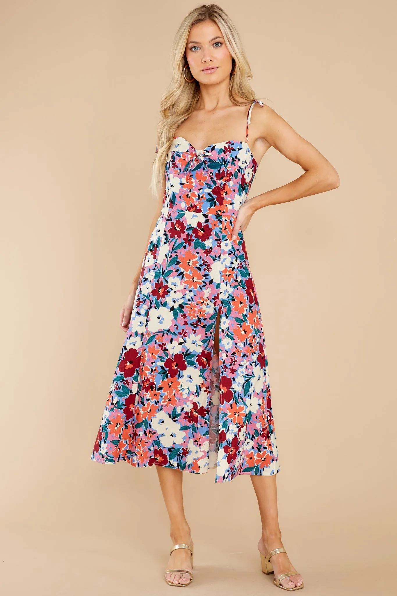 Always Mine Indigo Blue Multi Floral Print Midi Dress