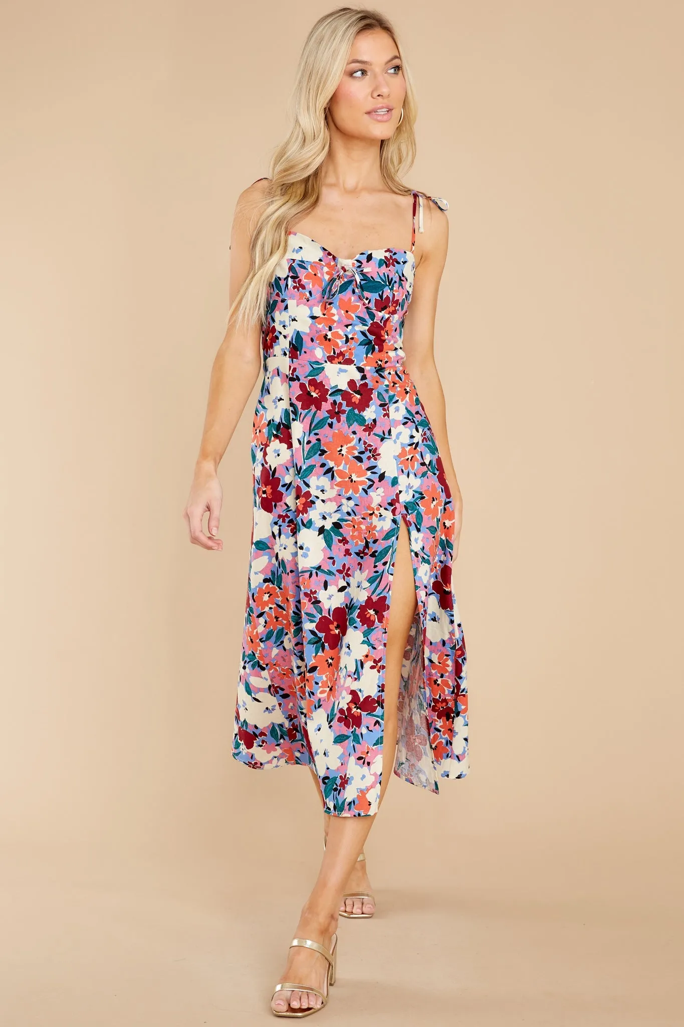 Always Mine Indigo Blue Multi Floral Print Midi Dress