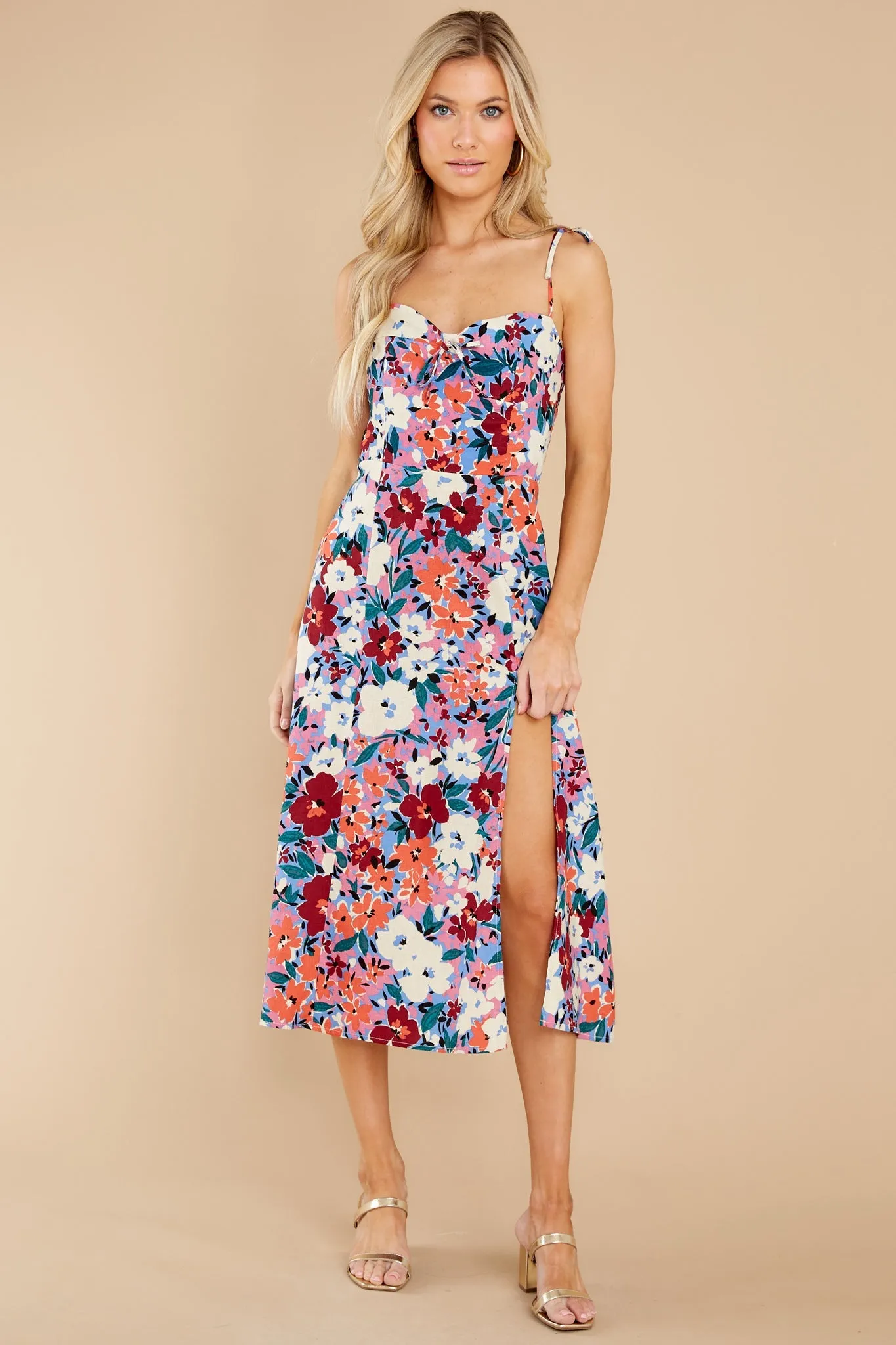 Always Mine Indigo Blue Multi Floral Print Midi Dress