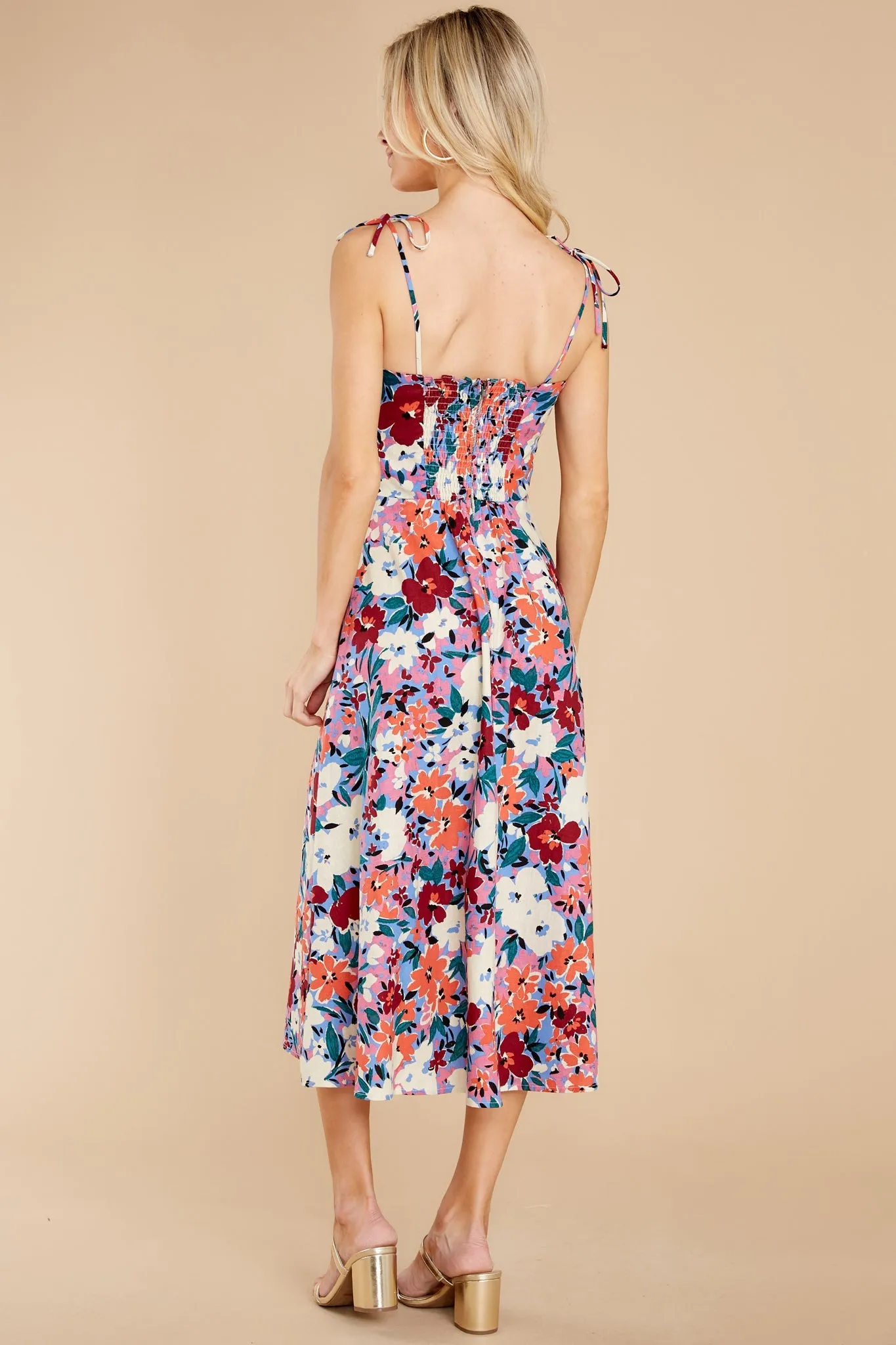 Always Mine Indigo Blue Multi Floral Print Midi Dress