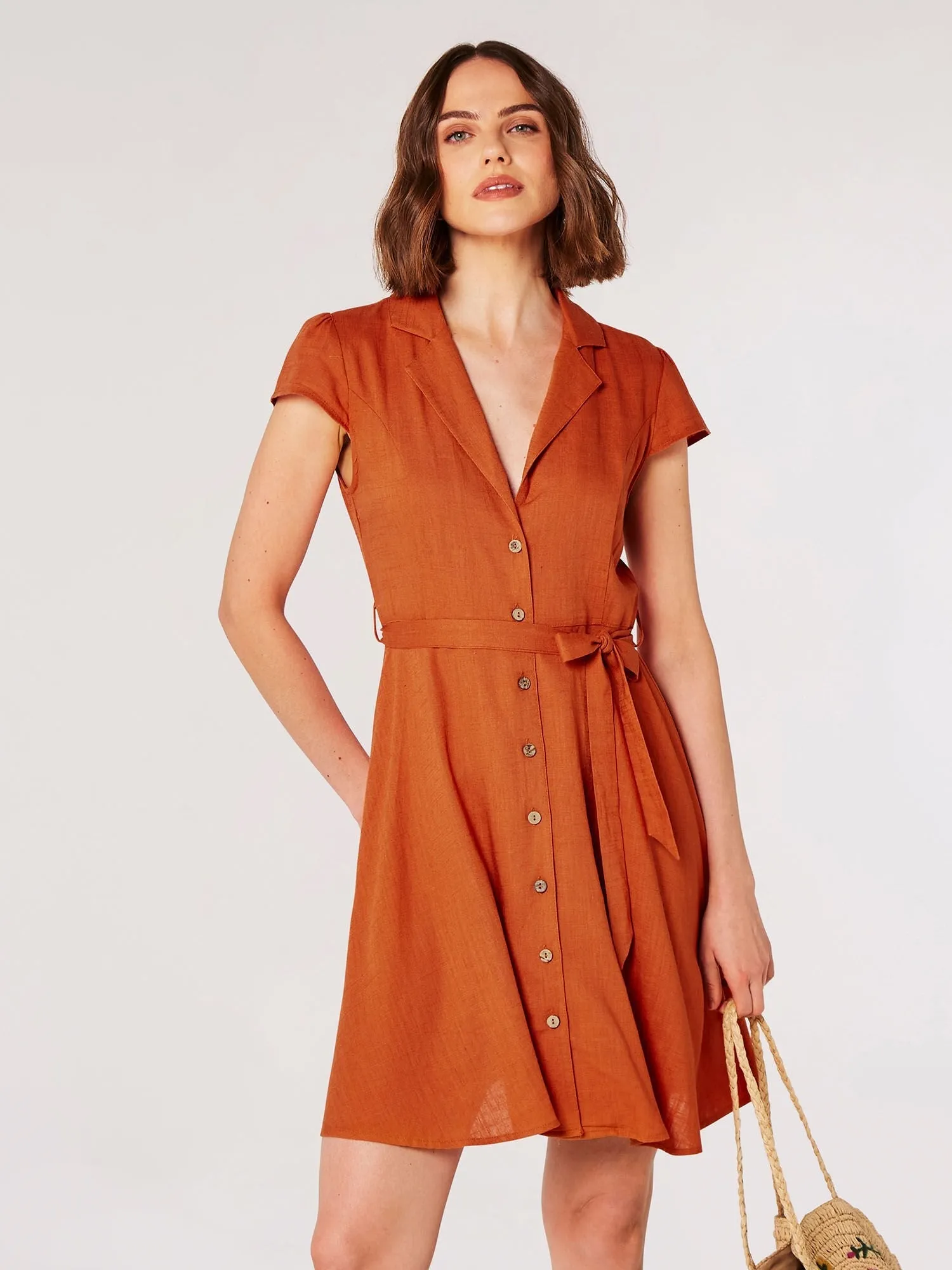 APRICOT - Open Collar Linen Shirt Dress - 839762 - FINAL SALE