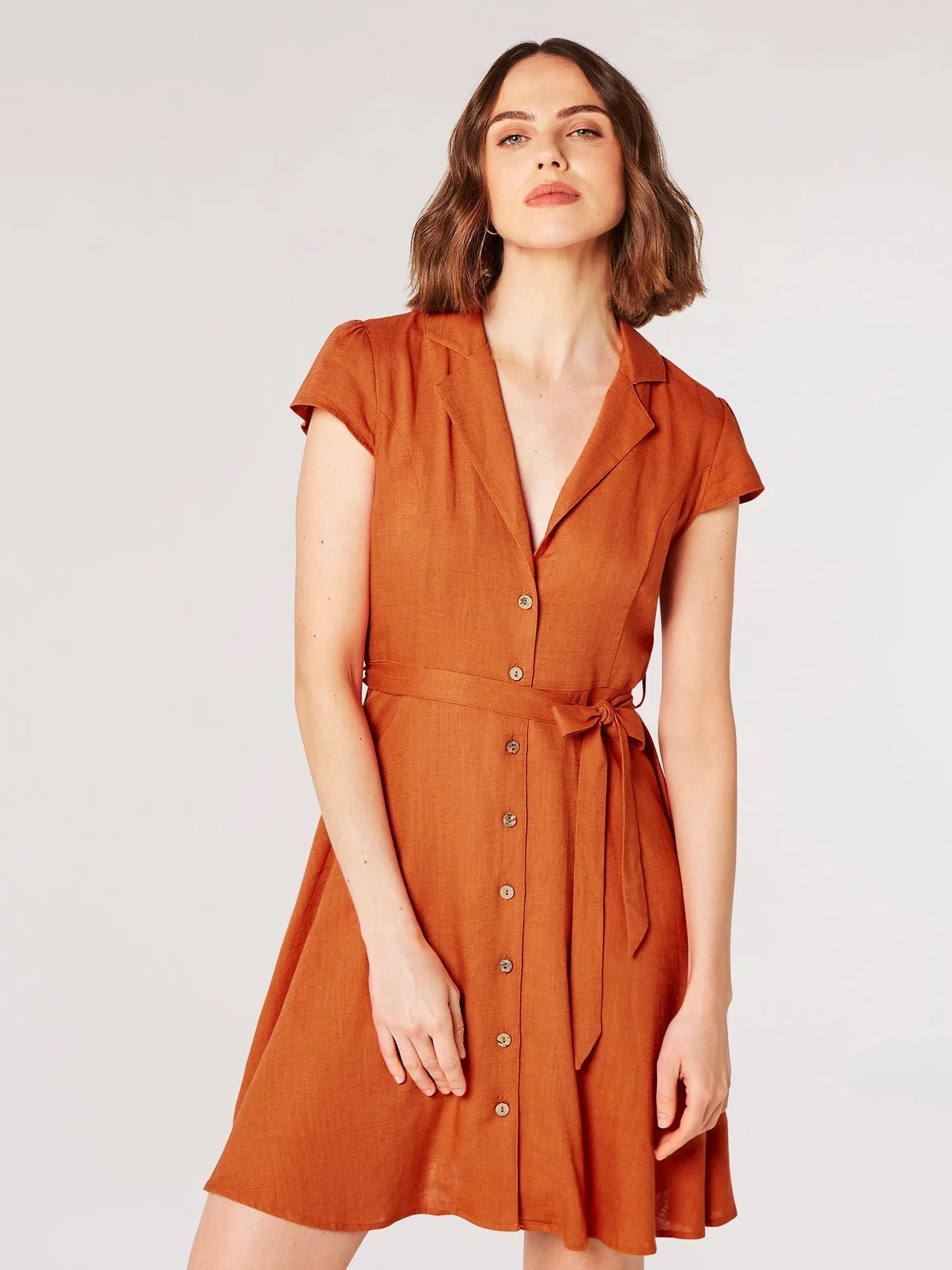 APRICOT - Open Collar Linen Shirt Dress - 839762 - FINAL SALE