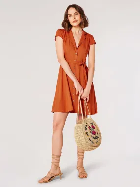 APRICOT - Open Collar Linen Shirt Dress - 839762 - FINAL SALE