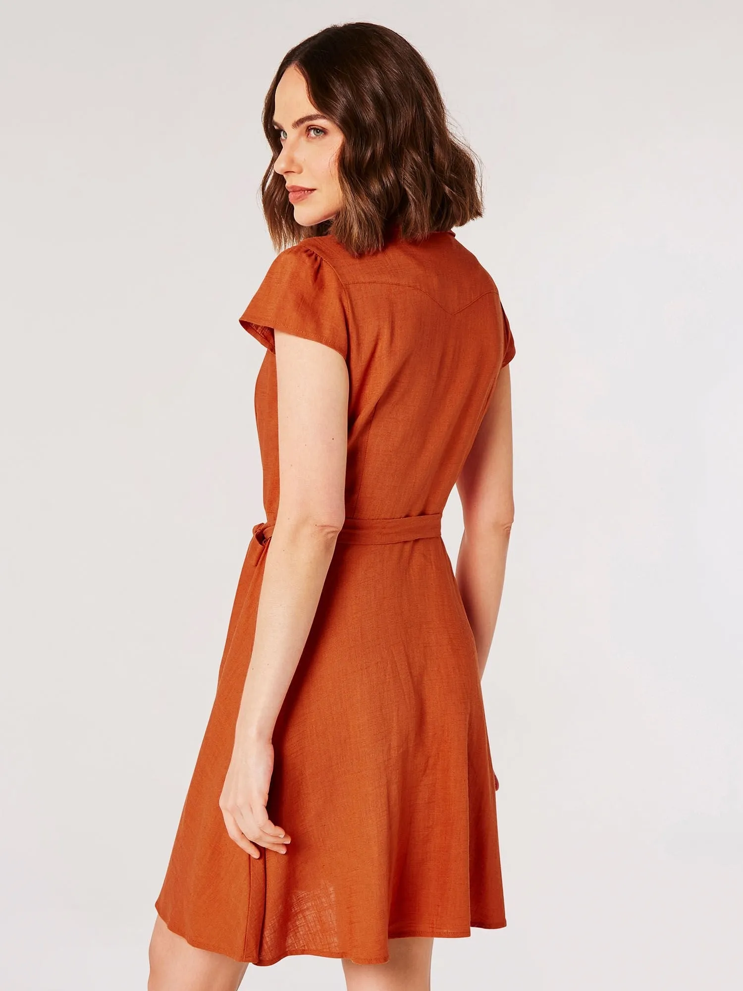 APRICOT - Open Collar Linen Shirt Dress - 839762 - FINAL SALE