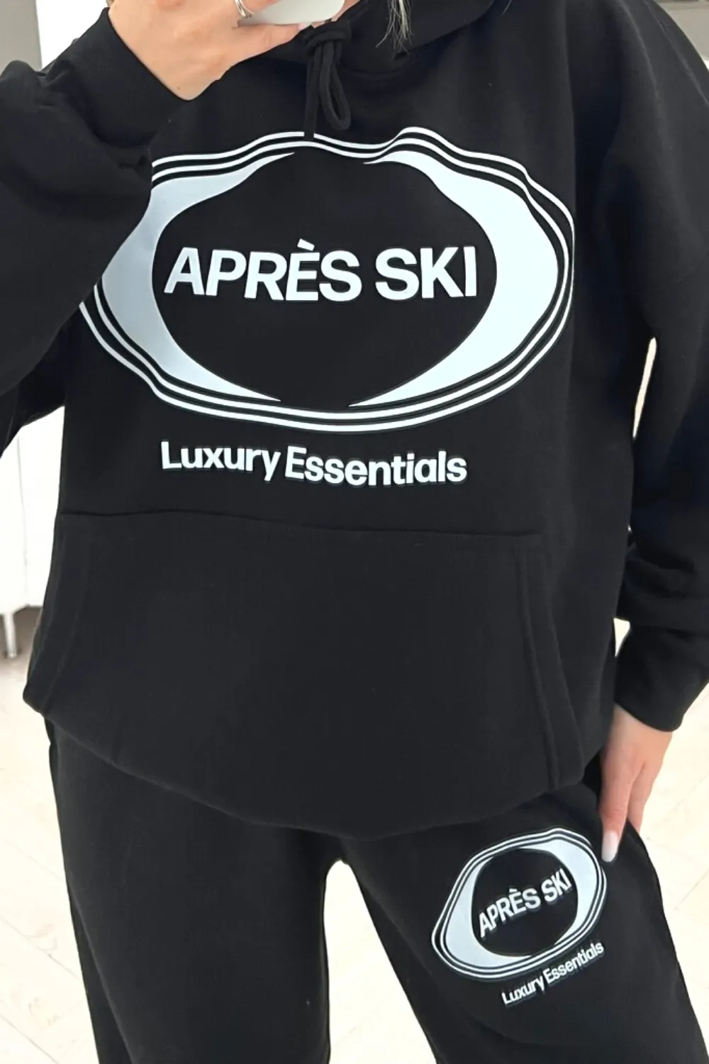 Aprés Ski black printed hoodie loungewear set