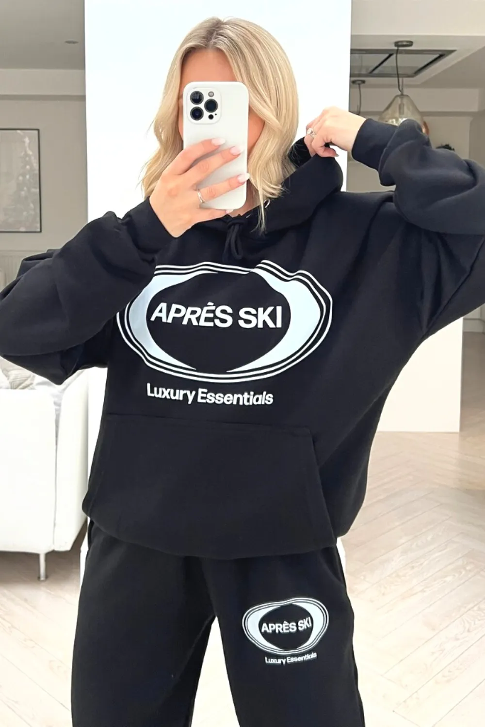 Aprés Ski black printed hoodie loungewear set