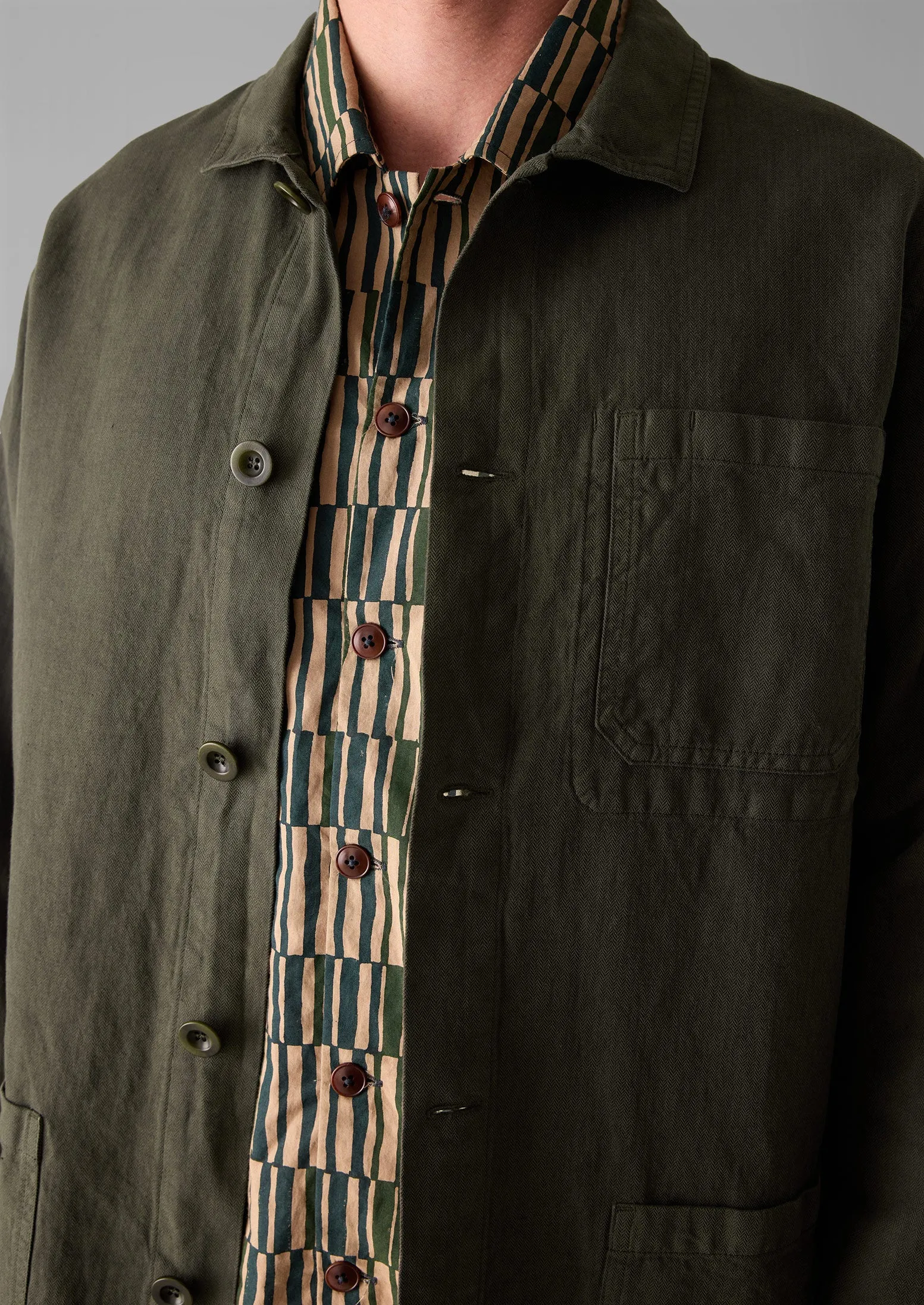 Arlo Garment Dyed Herringbone Jacket | Dark Moss