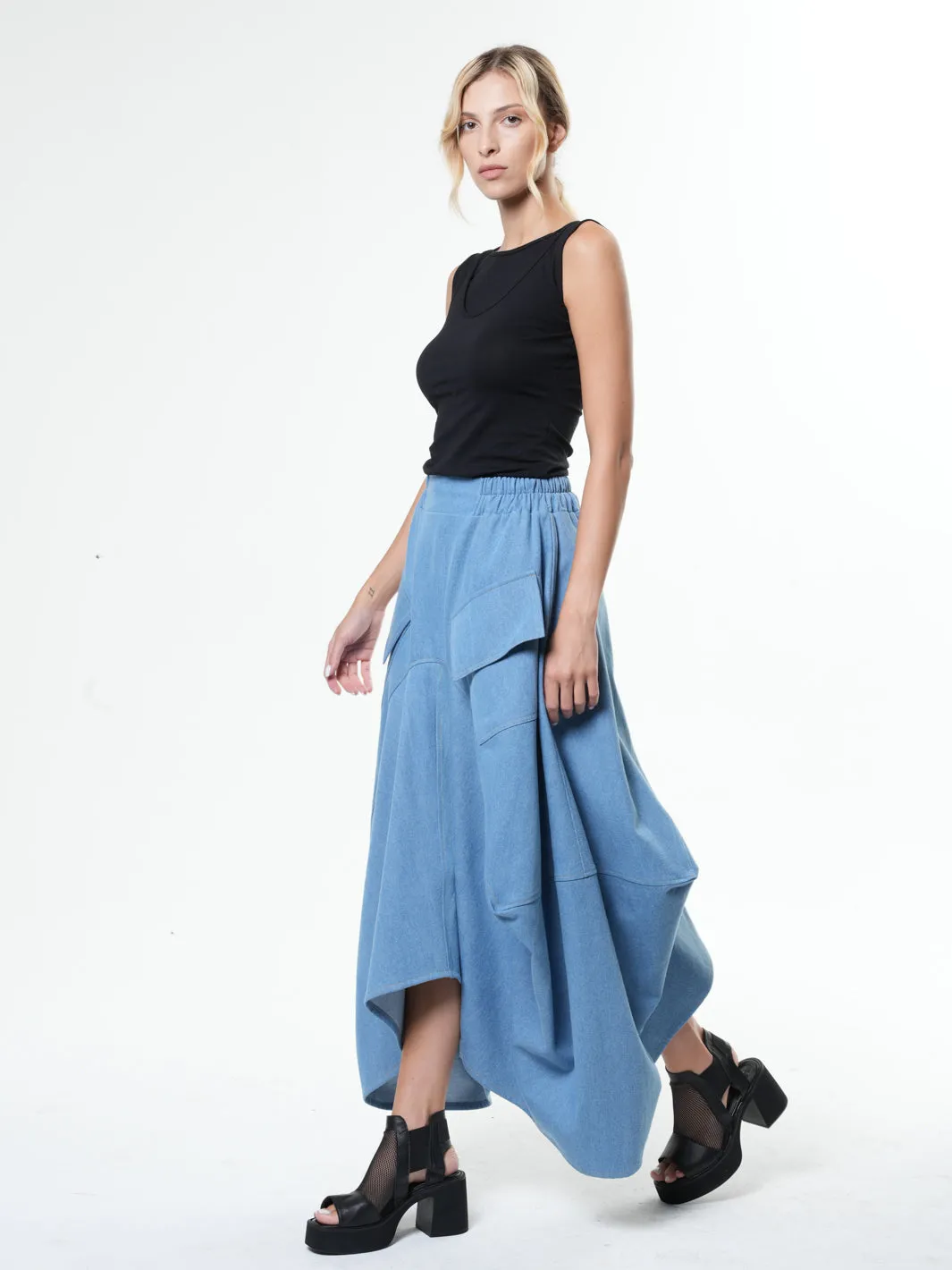 Asymmetrical Long Light Denim Skirt