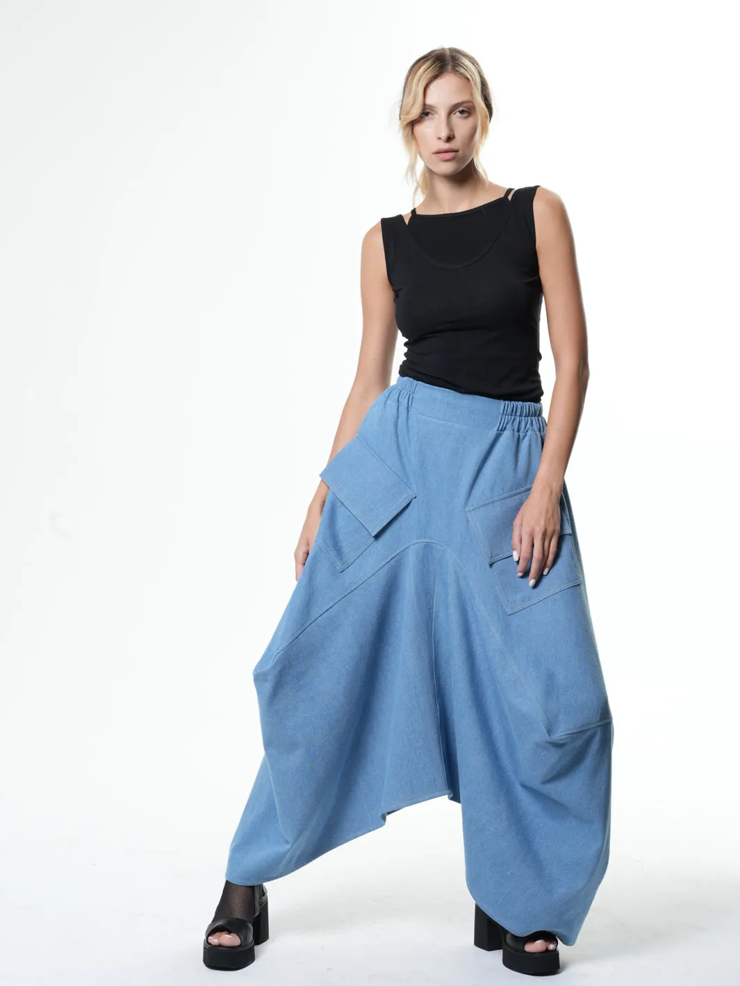 Asymmetrical Long Light Denim Skirt