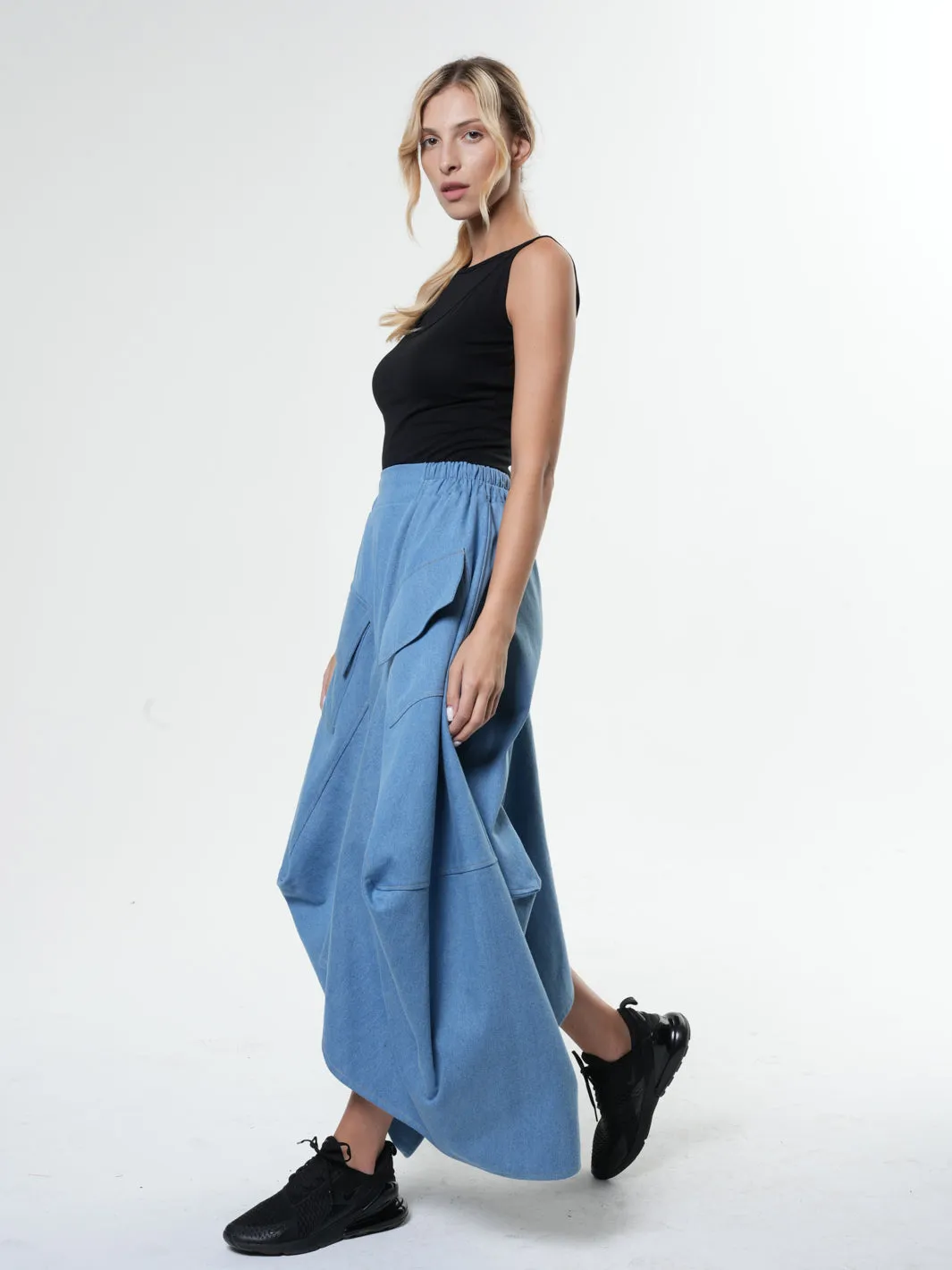 Asymmetrical Long Light Denim Skirt