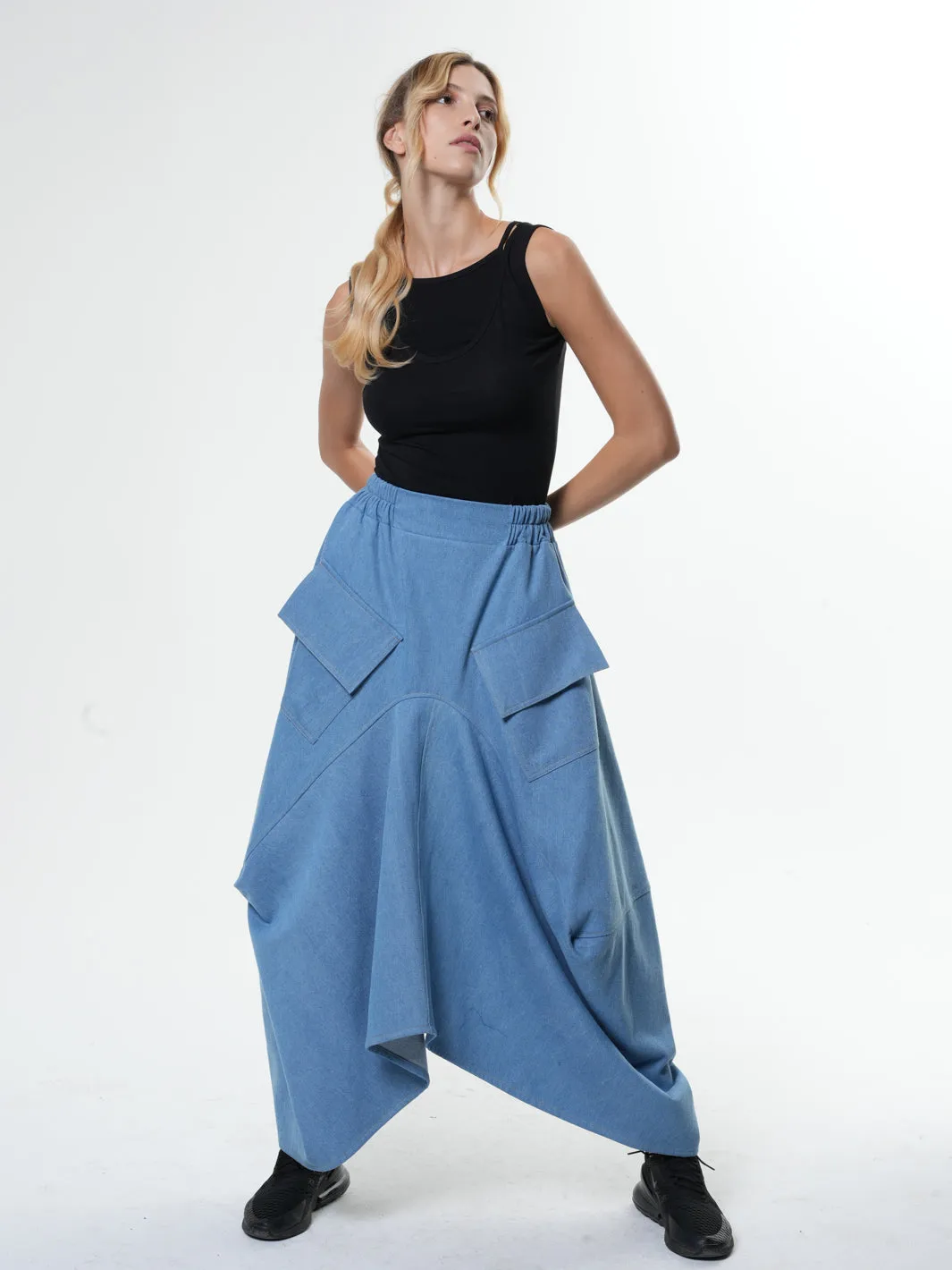 Asymmetrical Long Light Denim Skirt