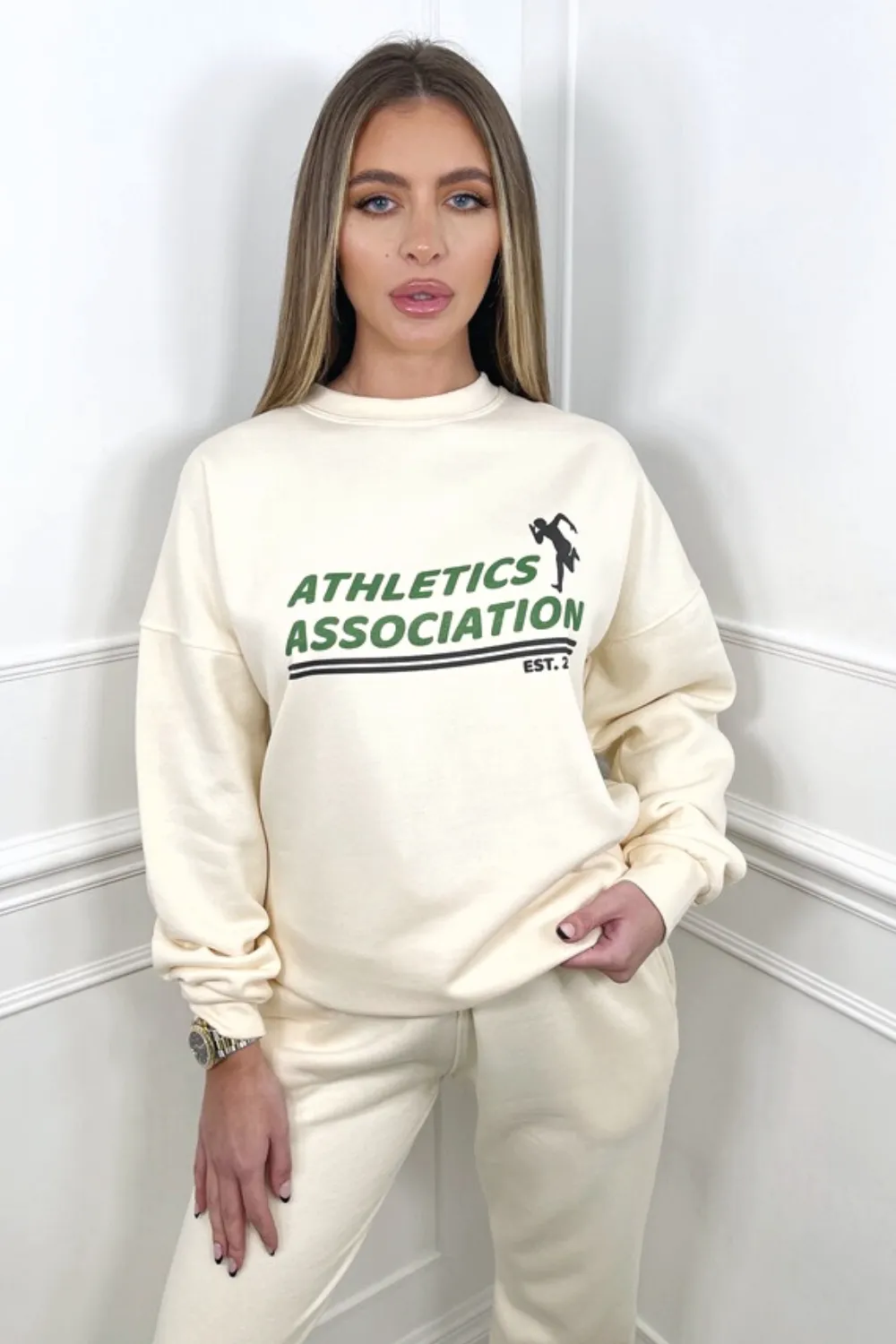 athletics association ecru sweater loungewear set