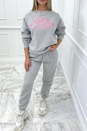 Athletics LA smiley grey embroidered sweater loungewear set