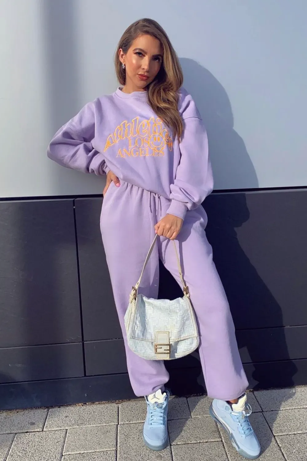 Athletics LA smiley lilac embroidered sweater loungewear set