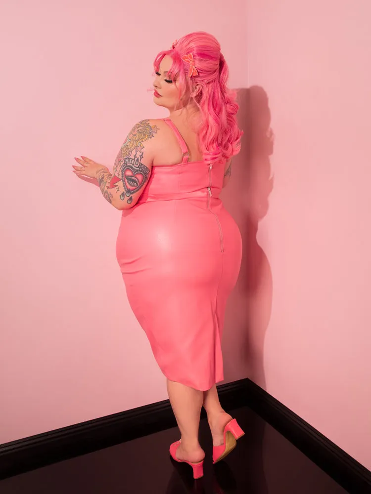 Bad Girl Pencil Skirt in Flamingo Pink Vegan Leather - Vixen by Micheline Pitt