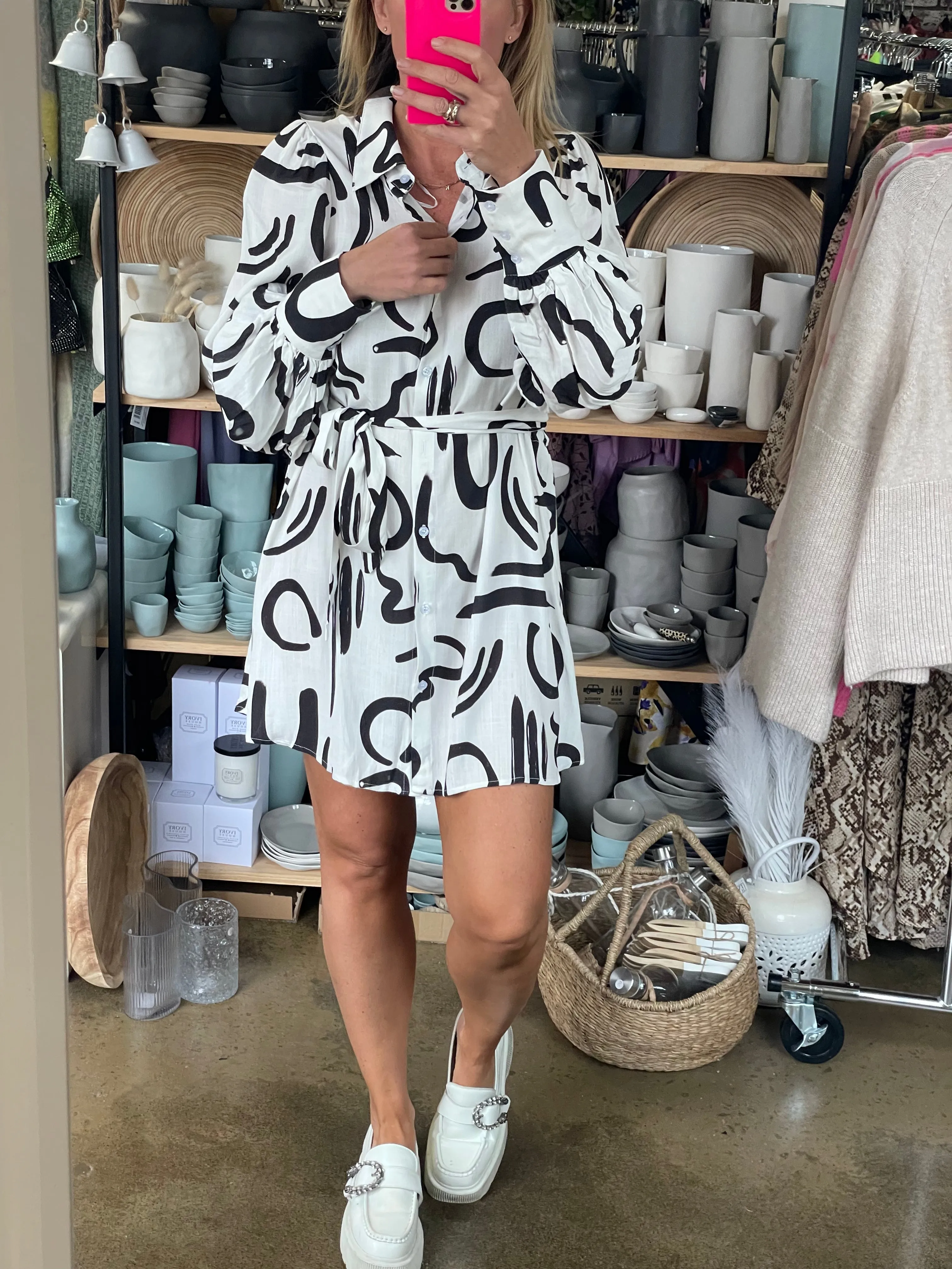 Bellow Sleeve Mini Shirt Dress