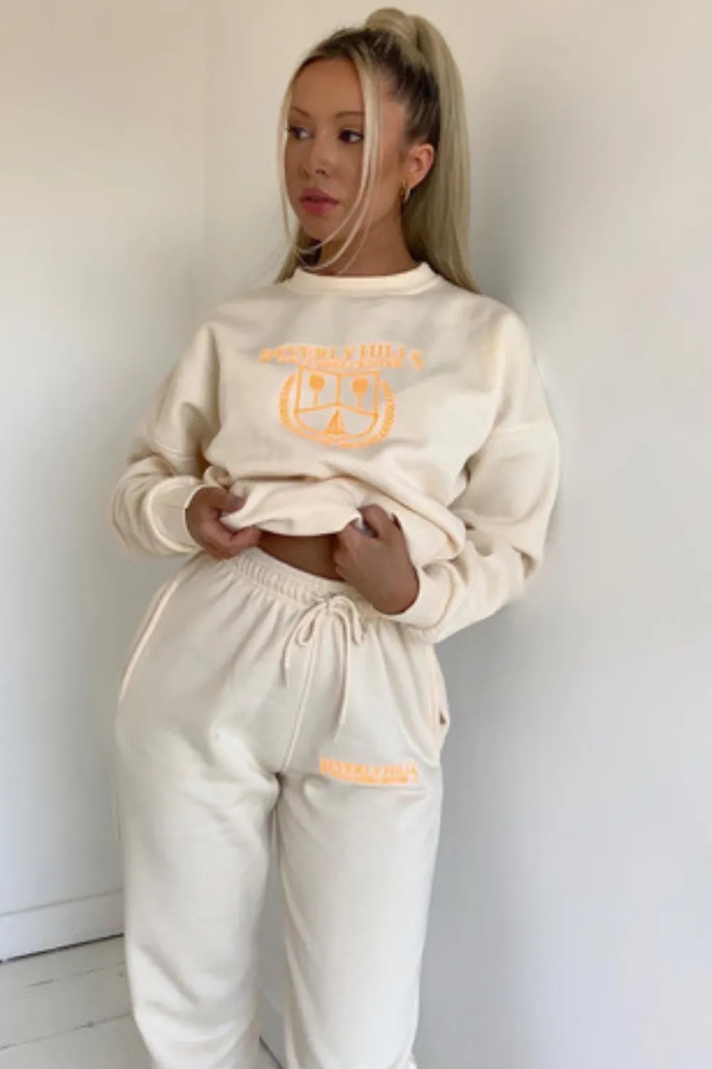 Beverly Hills ecru embroidered sweater loungewear set