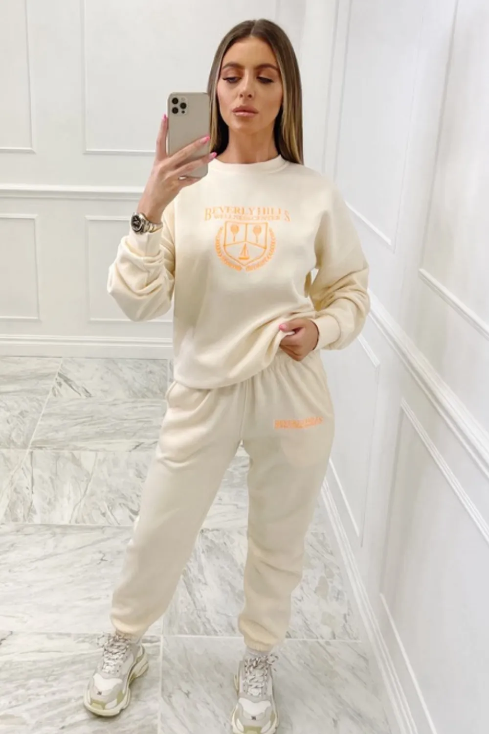 Beverly Hills ecru embroidered sweater loungewear set