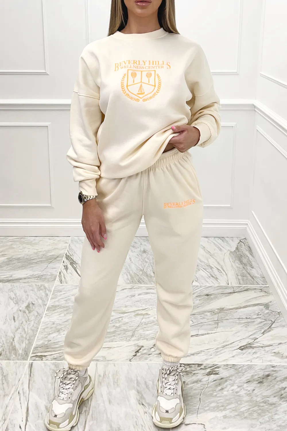 Beverly Hills ecru embroidered sweater loungewear set