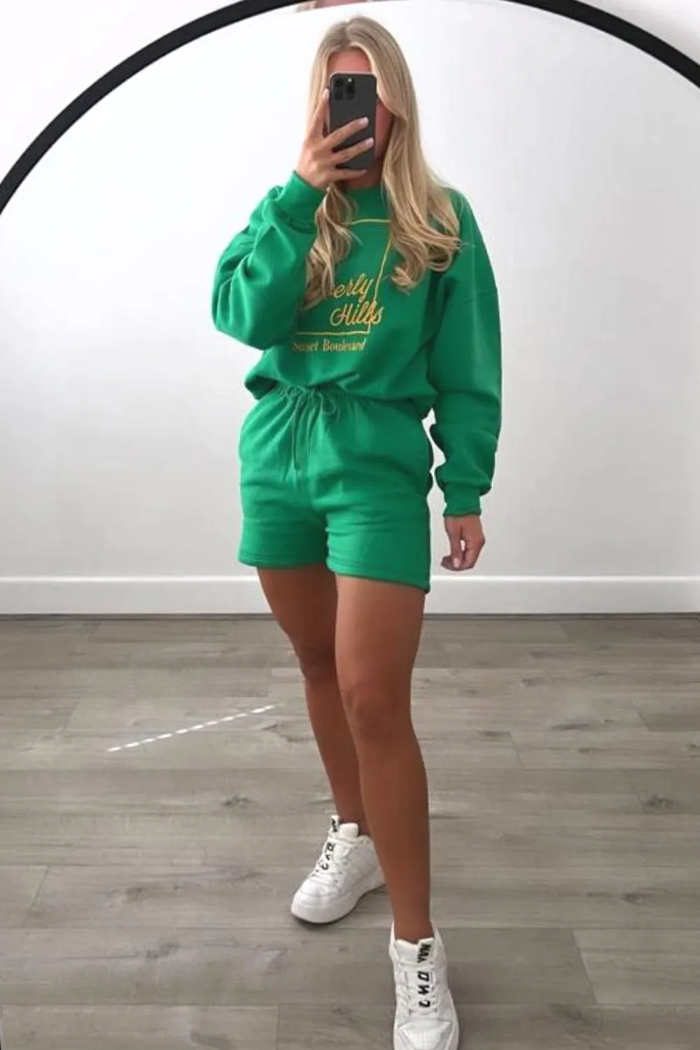 Beverly hills green embroidered sweater short co ord