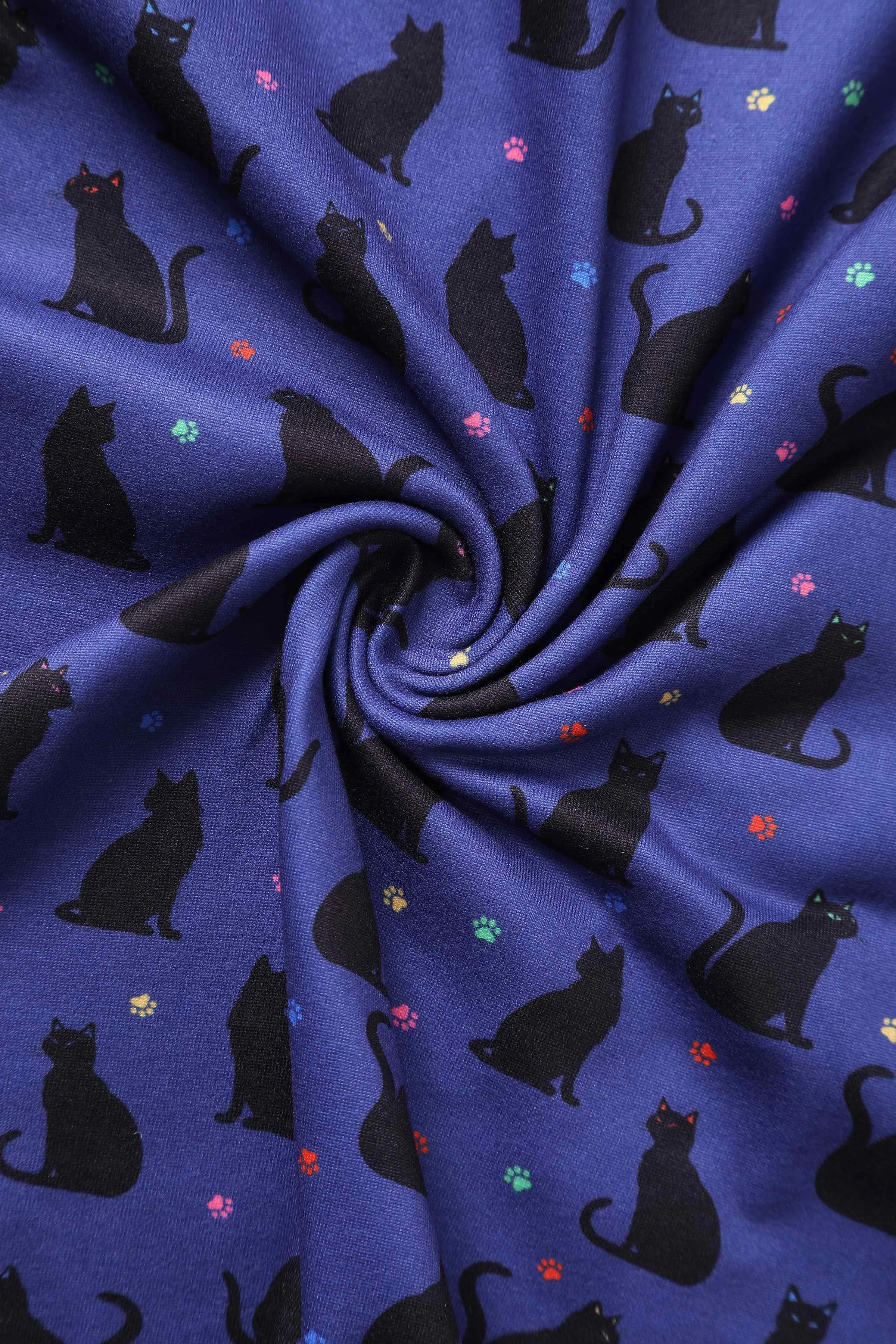 Billie Black Cat Flared Dress in Purple