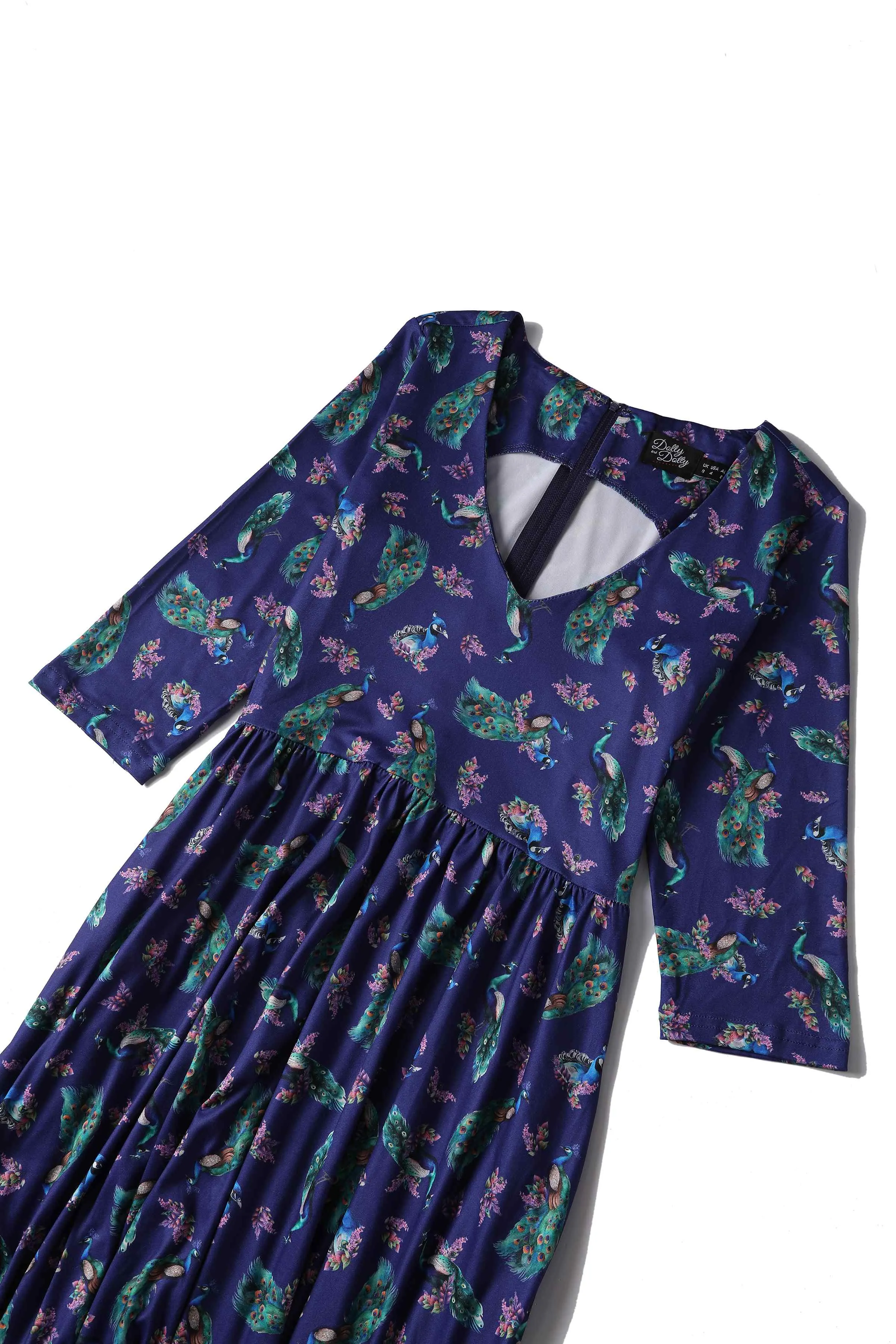 Billie Purple Dress in Peacock Birds Floral Print