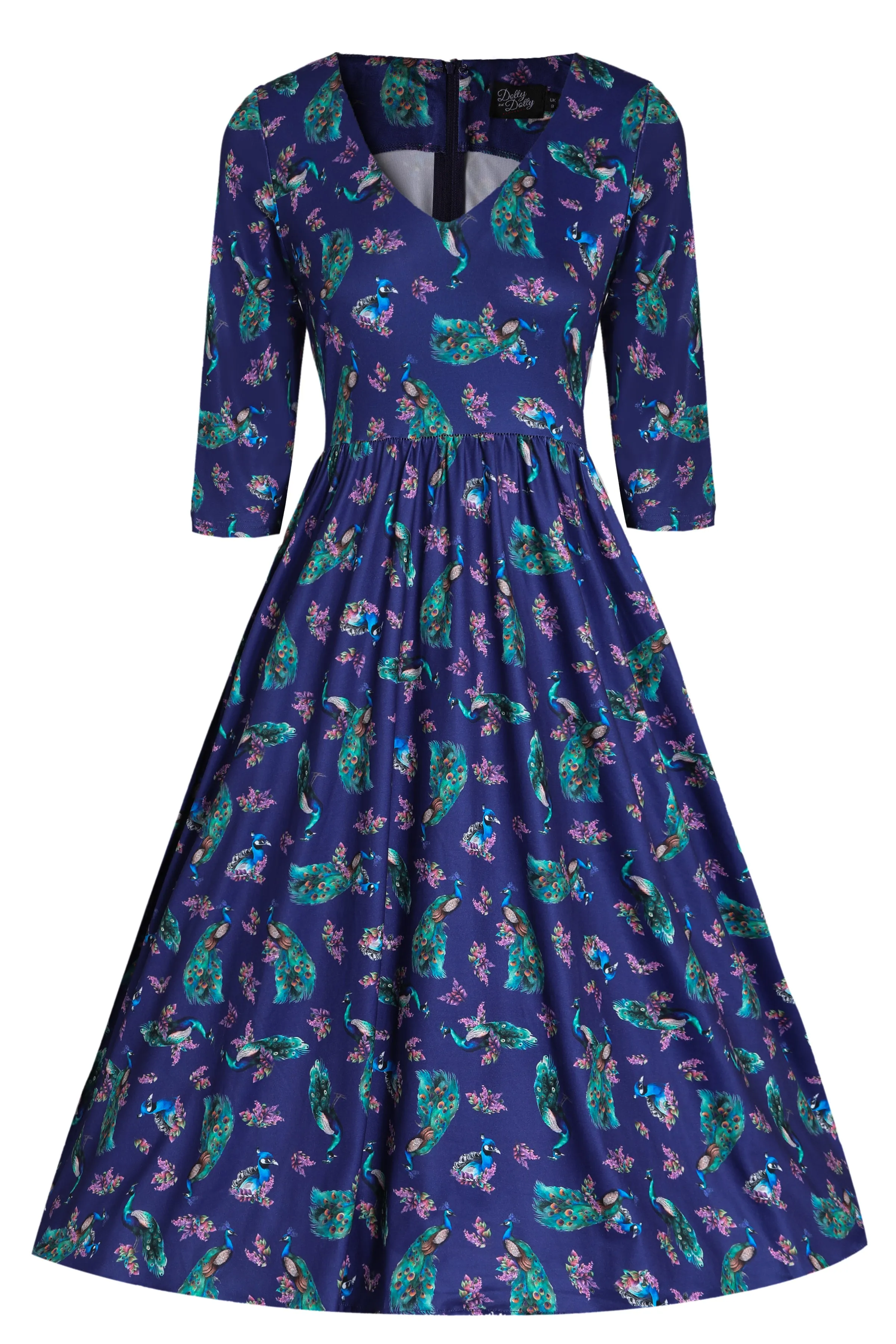 Billie Purple Dress in Peacock Birds Floral Print