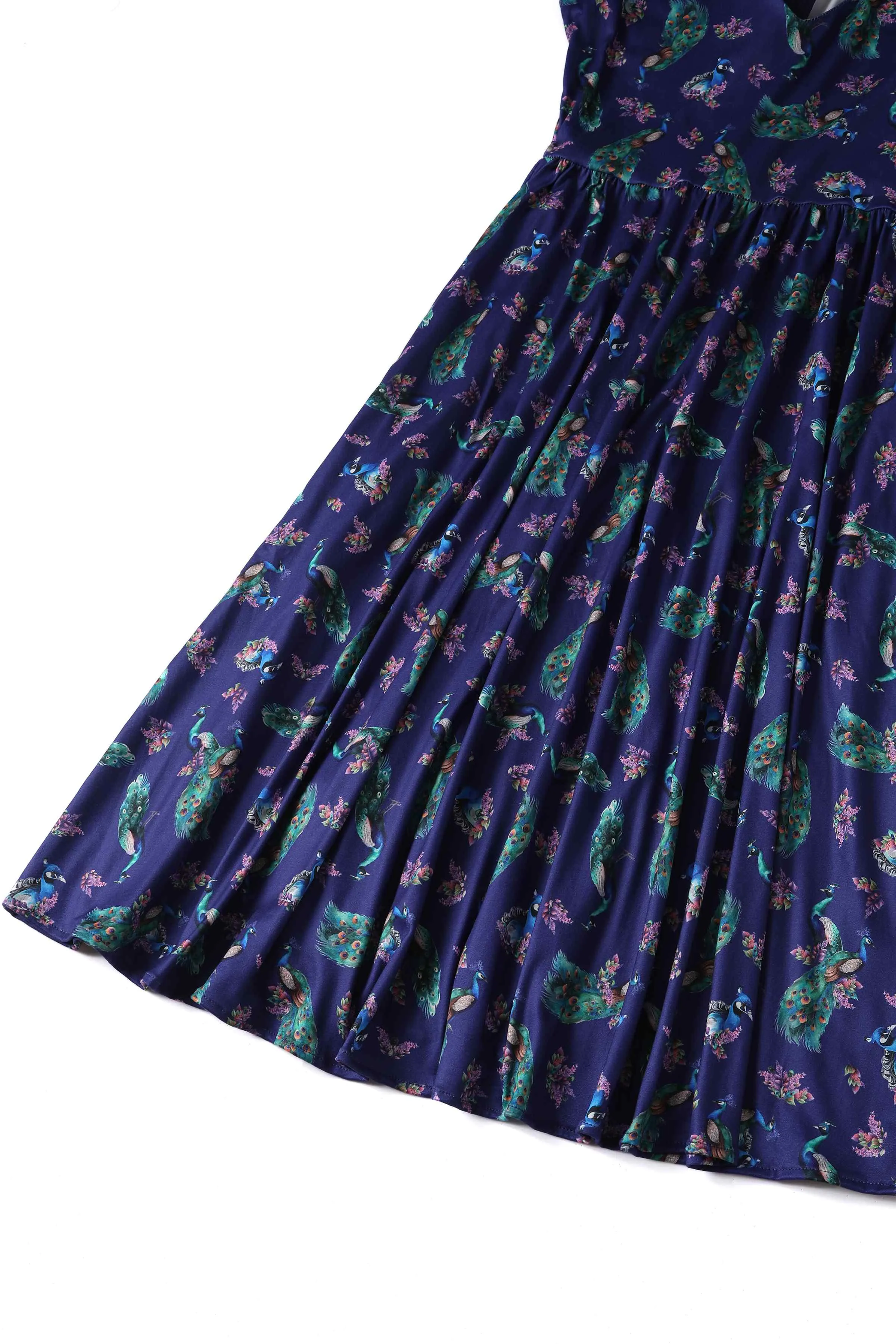 Billie Purple Dress in Peacock Birds Floral Print