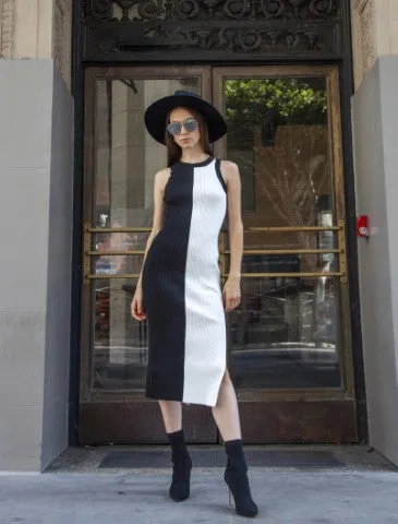 Black & White Knit Colorblock  Dress