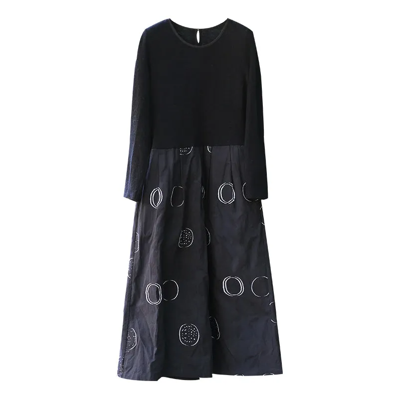 Black Dot Women Dresses Linen Spring Summer Women Dresses With Long Sleeves WC961828