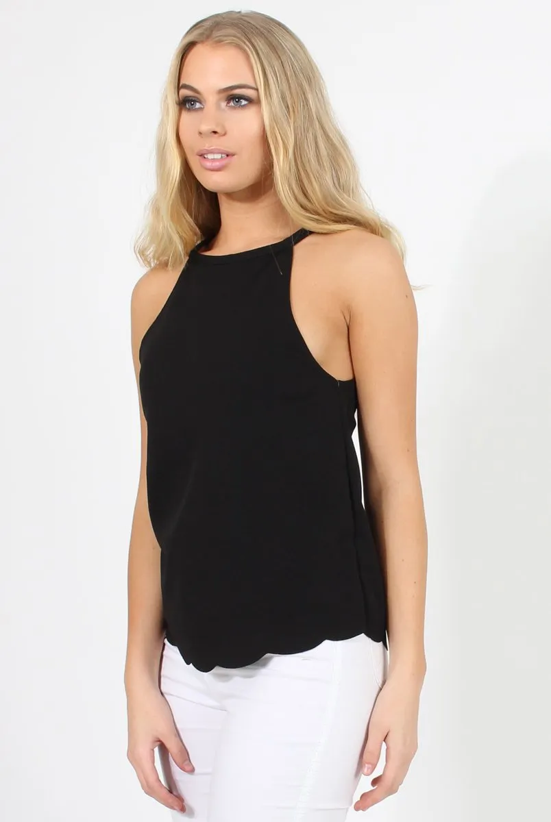 Black Scallop Hem High Neck Vest - Kelsey